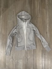 LULULEMON SCUBA HOODIE Gray Classic Stripe Full Zip Yoga Jacket Size 6