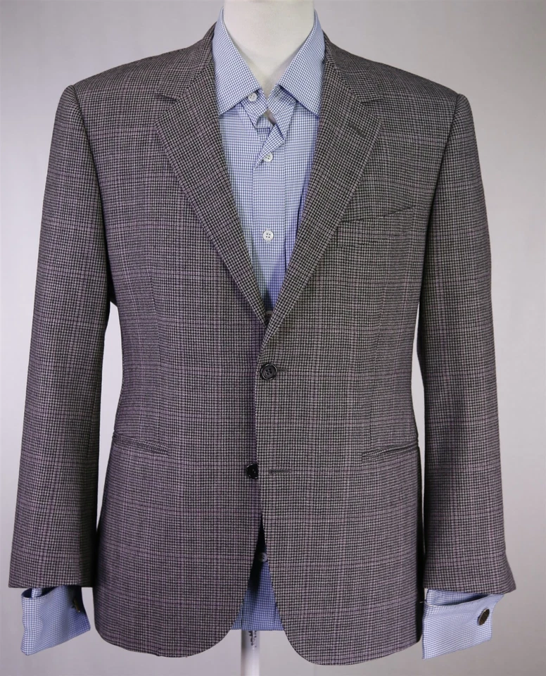 Abrigo deportivo de lana Enzo Custom Clothiers gris negro púrpura a cuadros ventana 40S Foto 2 de 4