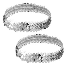 2Pcs Silver Sequins Headband for Women - 80s 90s Themed Sparkle sliver