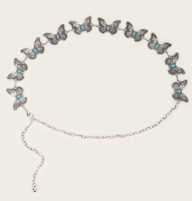 Cinturón Cadena Concho Mariposa Occidental con Piedras Turquesa - Estilo Vaquera Boho Foto 4 de 4