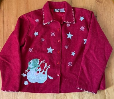 Take Two Womens Wool Blend Holiday Jacket Size XL Red Snowman Festive 