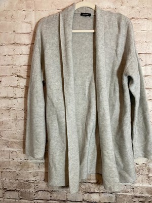 Kerisma Sweater Medium Lightest Gray Waffle Knit Open Front Cardigan Long Line