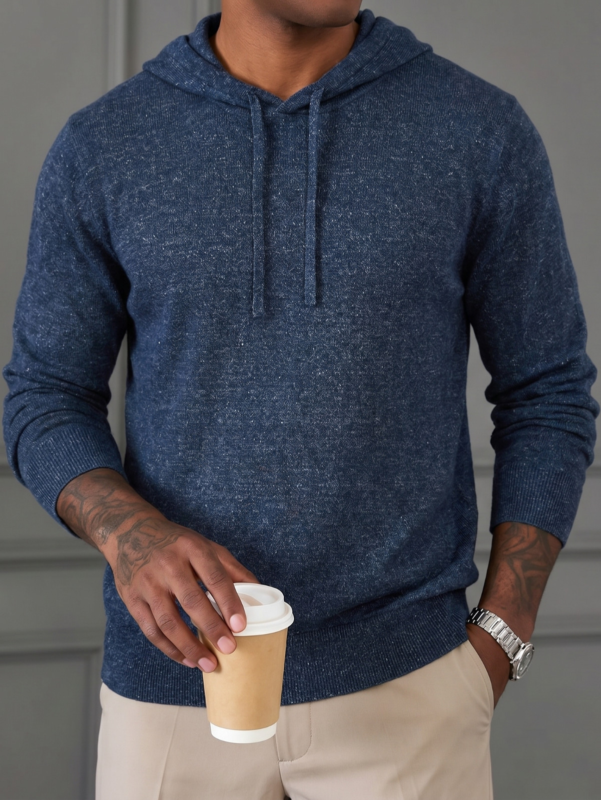 J.Crew Men’s Navy Blue Textured Stretch Cotton Hoodie Pullover Sweatshirt Size M