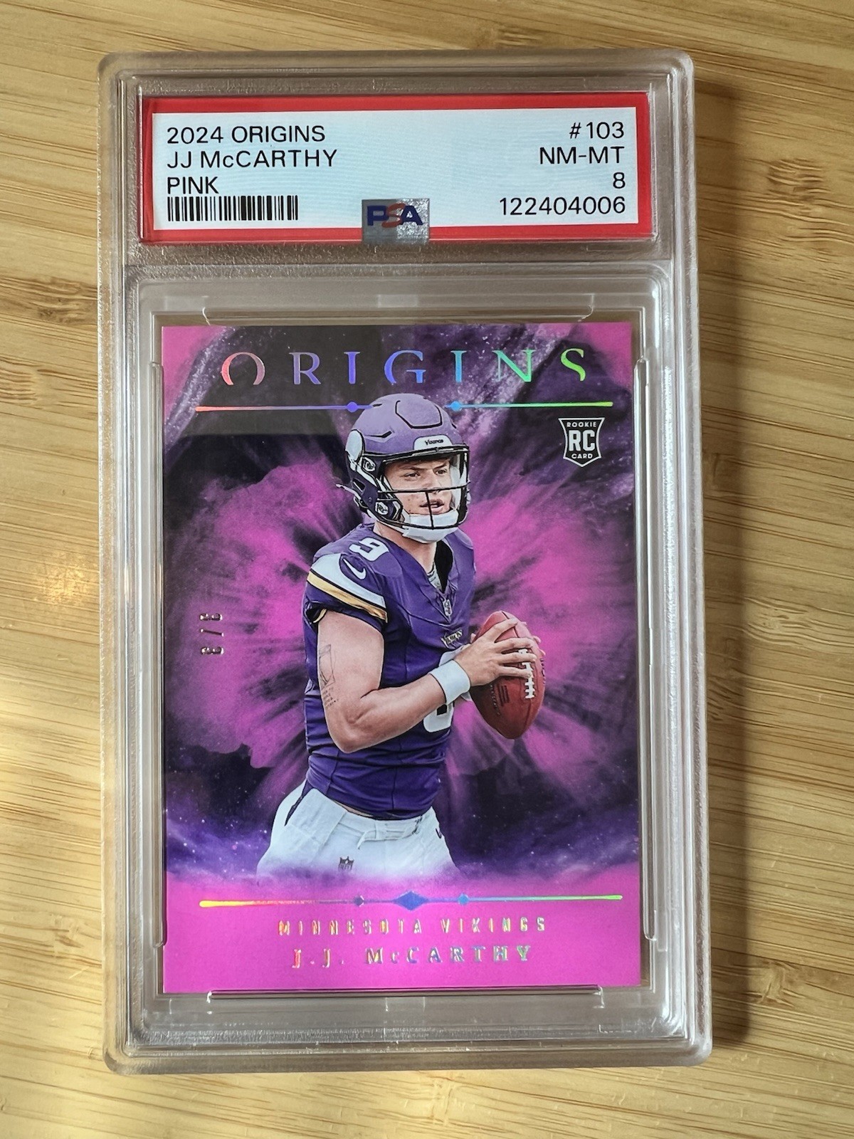 2024 Panini ORIGINS FOOTBALL J.J. McCarthy ROOKIE PINK #103 RC /3 PSA 8
