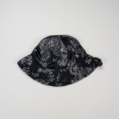 Oriental Dragon Pattern Bucket Hat Größe L Black Rayon Asian Streetwear Skate