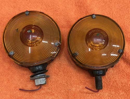 PAIR Vintage CYCLOSTAT RED AMBER truck BUS Front turn signals CHEVY Old LIGHT - Picture 2 of 13