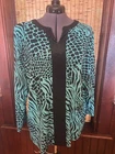 Susan Graver Liquid Knit Tunic Teal/Black Animal Print LS Blouse Women's 1X