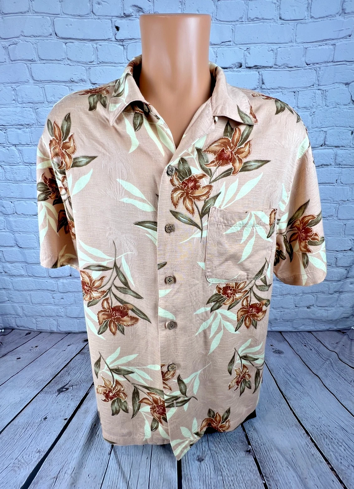 HAVANA JACKS CAFE Short Sleeve Floral Hawaiian Camp Shirt ~ Men's L / Pink