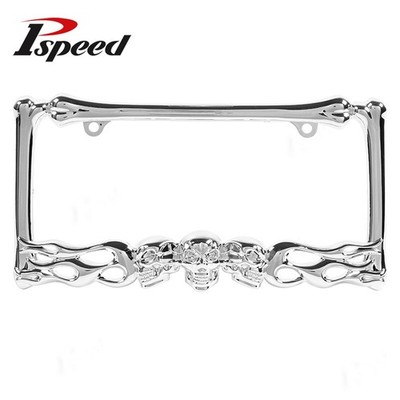 Universal 3D Skull Design USA Size Chrome License Plate Frame Cover PVD Plastic