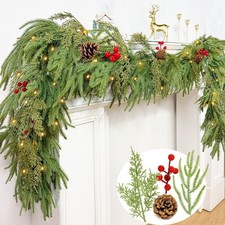 6 Ft 10 Inch Prelit Christmas Garland with Lights Timer 8 Modes Real Touch