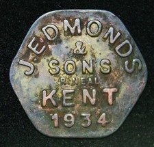 J Edmonds & Sons,  Kent 1934 Metal Market/Trade/Business Token - R Neal