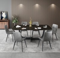 Moderne Esszimmer Garnitur Rechteckiger Esstisch 6X Kunstleder StüHle