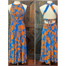 Anthropologie Abel The Label Open Back Floral Maxi Dress XS Blue Tropical Boho