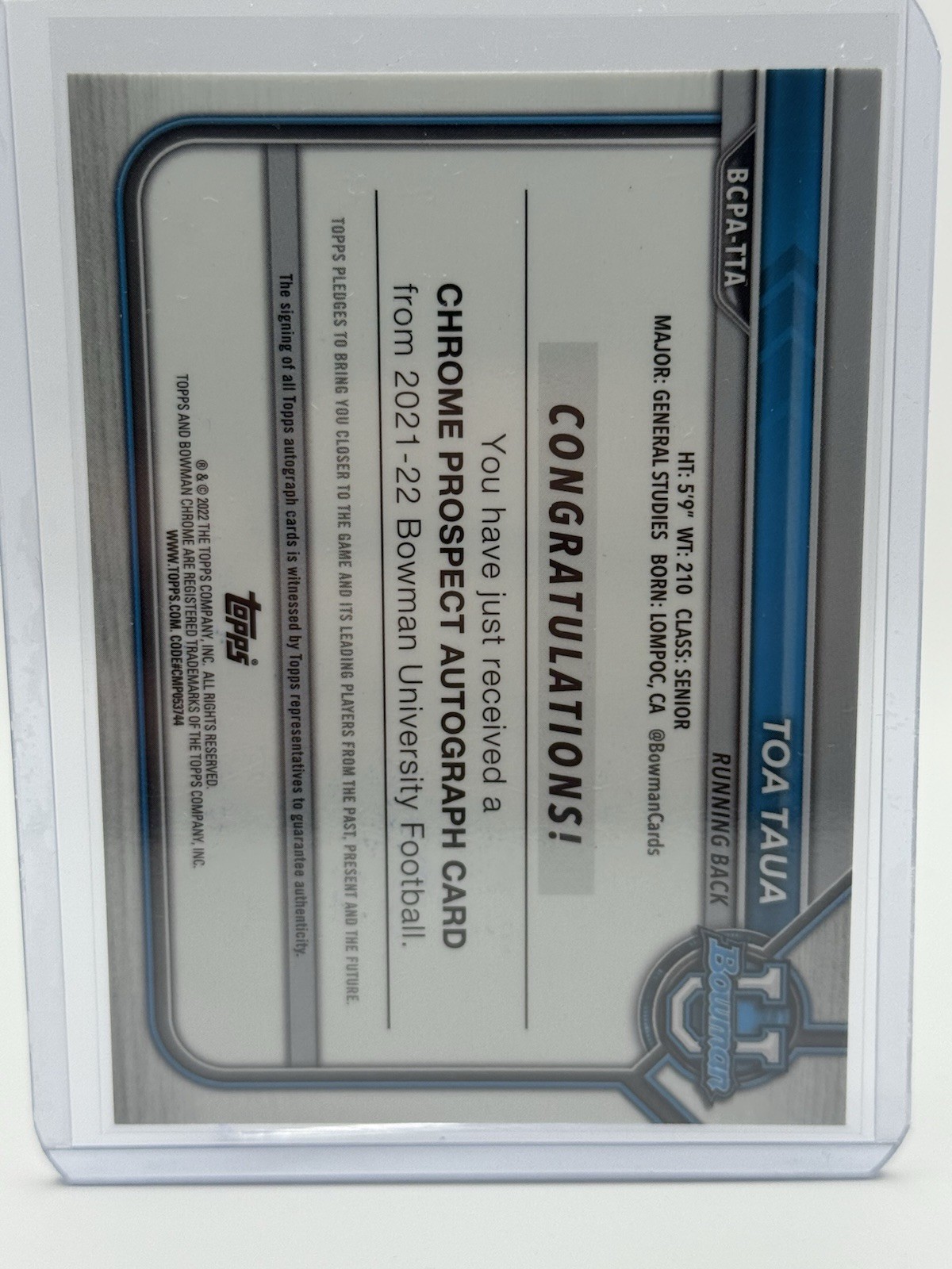 2021-22 Bowman University Toa Taua #BCPA-TTA Red Shimmer Auto /5 !!!  Nevada