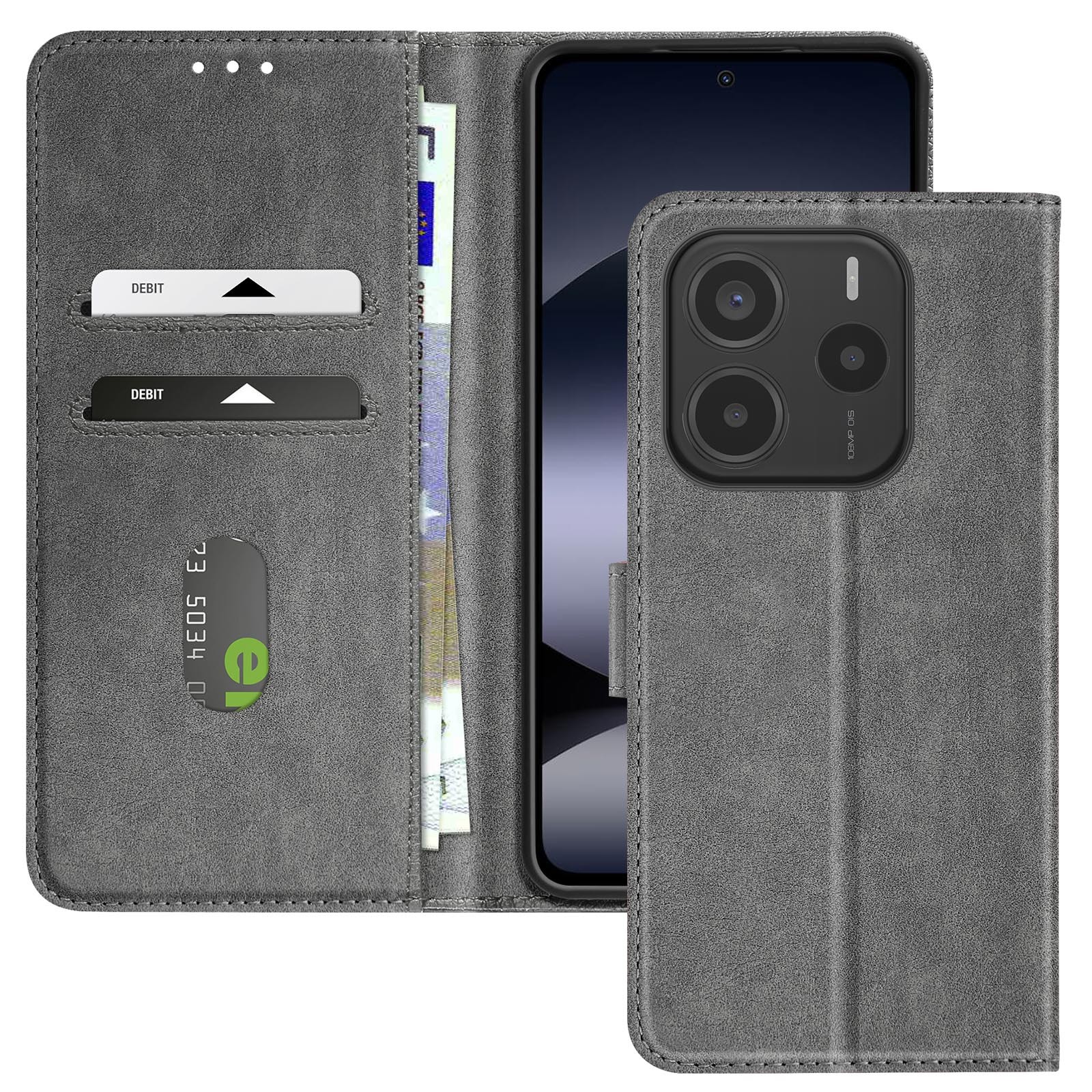 Protection Xiaomi Redmi Note 14 5G étui portefeuille gris rabat aimanté marque Avizar