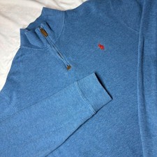 Polo Ralph Lauren Mens Blue Cotton Quarter Zip Sweater Large Red Pony Logo
