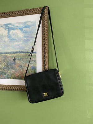 Vintage 90er St Michael Kunstleder schwarz Crossbody Handtasche goldfarbene Hardware