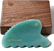 Gua Sha Facial Tool, Natural Jade Stone Body Gua Sha with Exquisite Wooden Box,