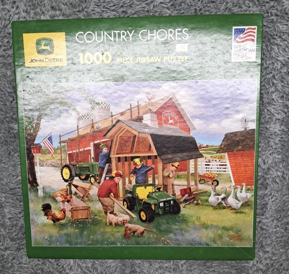Lot Great American Puzzle Factory John Deere Jigsaw Farm 1000 Pieces Tractors - Image 2 of 4