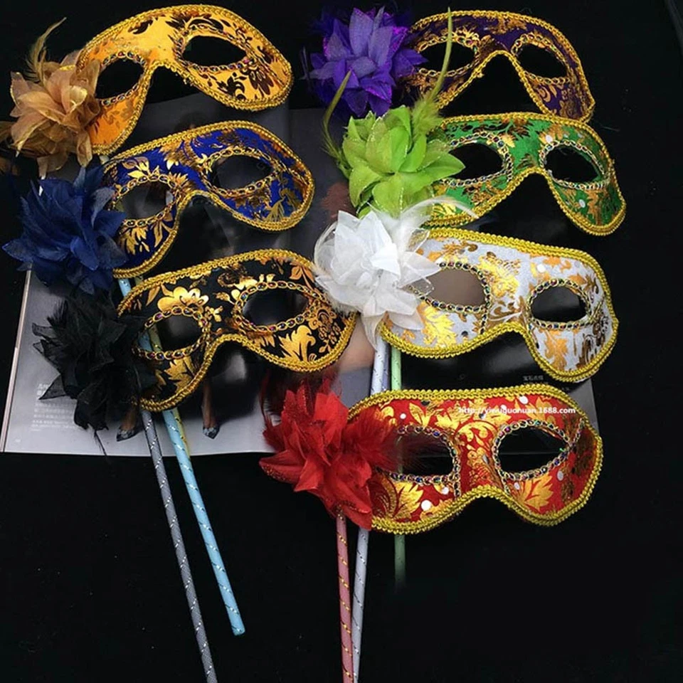 Party For Masquerade Halloween Ball Stick Prom Mask Mardi 1Pc Eye Venetian + - Image 2 of 4