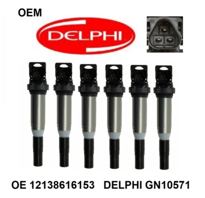 Ignition Coil Coils set 6 pcs with Spark Plug Connector fits BMW; DELPHI, OEM