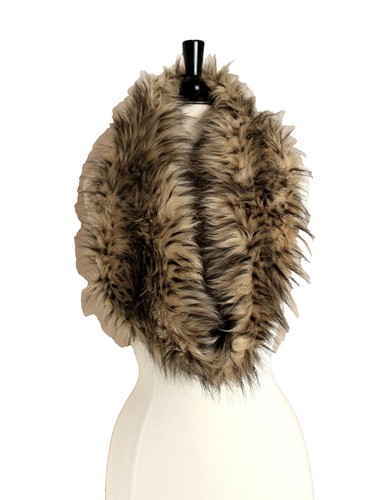Tan Plush Hooded Scarf Hat With Animal Ears Faux Fur Winter 