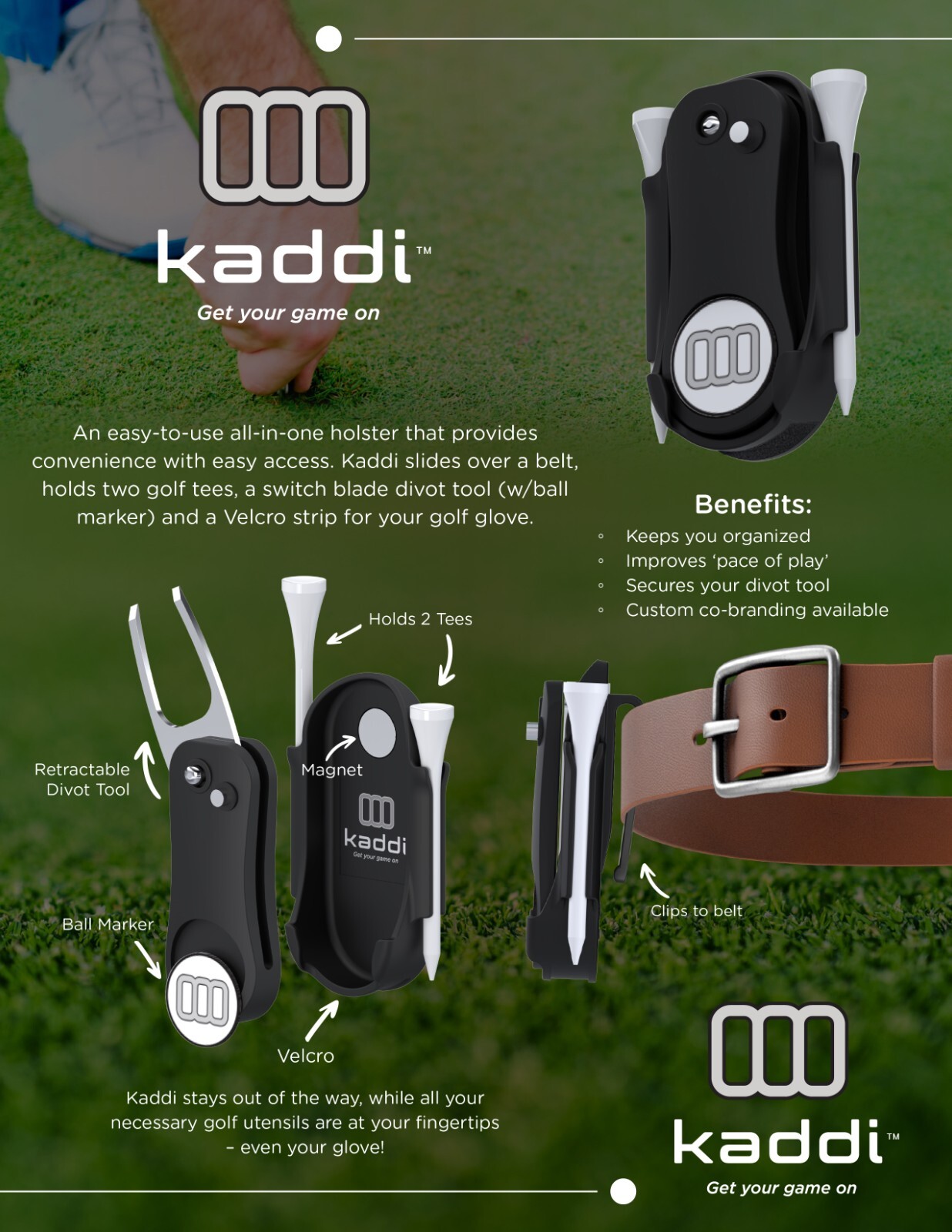 Divot Tool w/Ball Marker, Tees & Belt Clip Holster Very High Quality