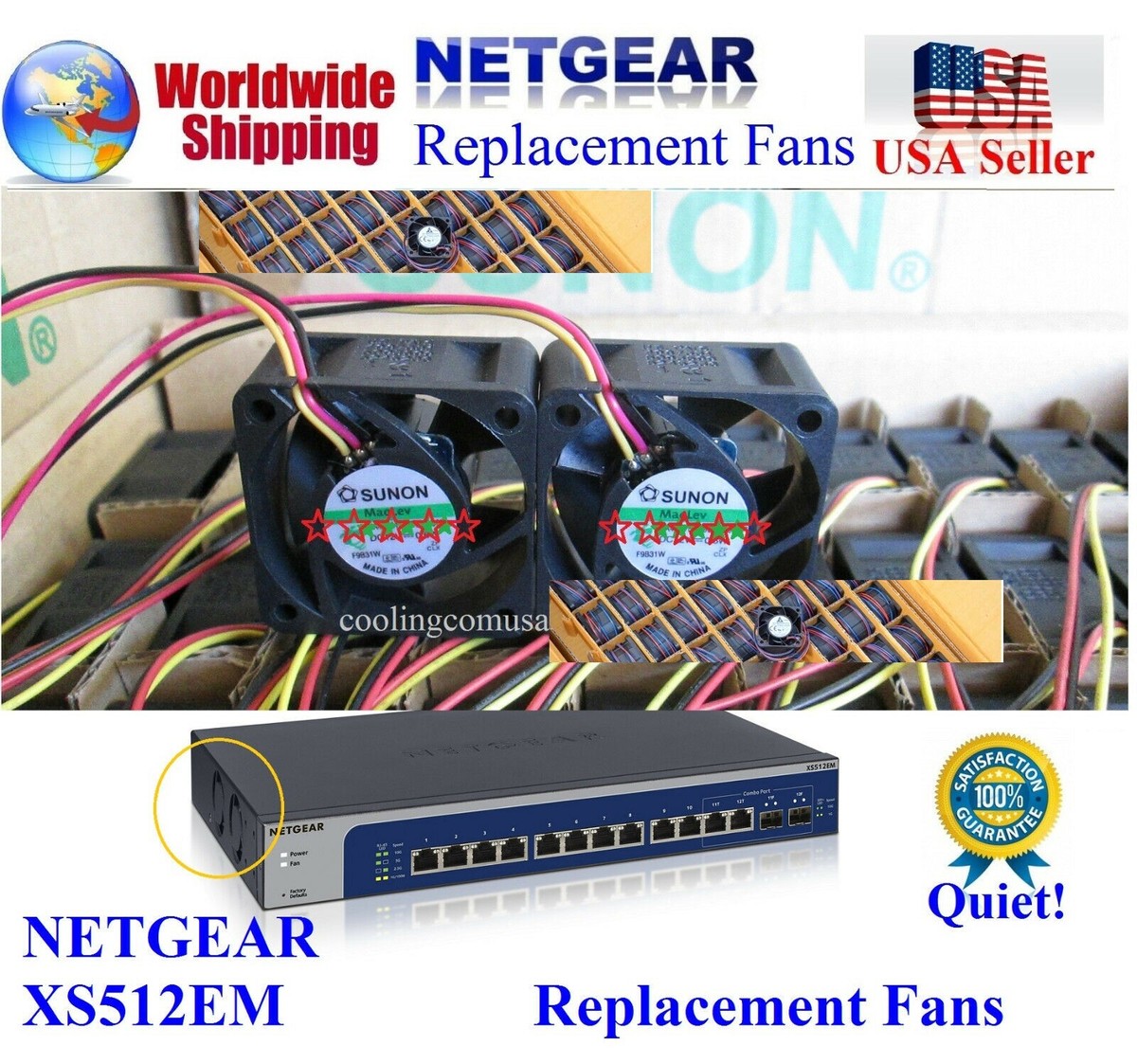 Pack of 2x new OEM replacement fans Netgear XS512EM Smart Managed 