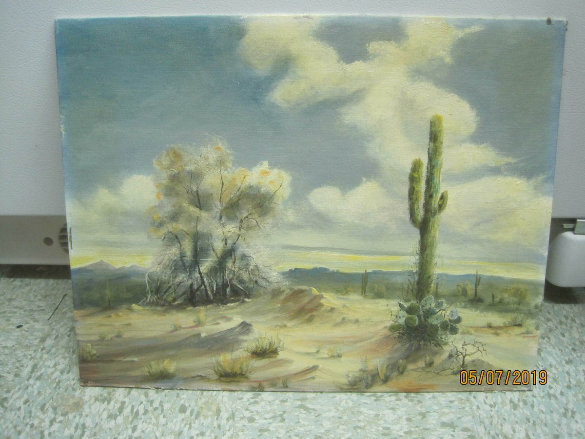 Vtg Original Art Oil on Canvas Quiet Please Camp Verde signed J.L.