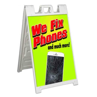 WE FIX PHONES AND MUCH MORE Signicade 24x36 Aframe Sidewalk Sign Banner Decal