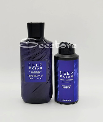 Bath & Body Works Deep Ocean Men's Body Spray & 3 in 1 Body Wash New Set of 2