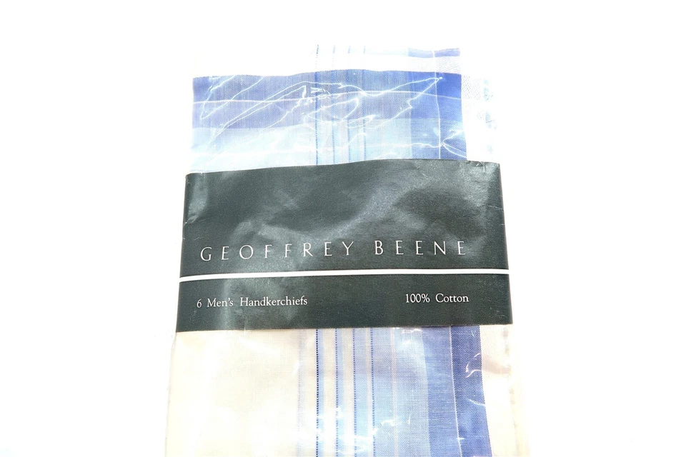 NEW Set of 6 GEOFFREY BEENE Men's Handkerchiefs 100% Cotton in Blue and White  - Image 2 of 4
