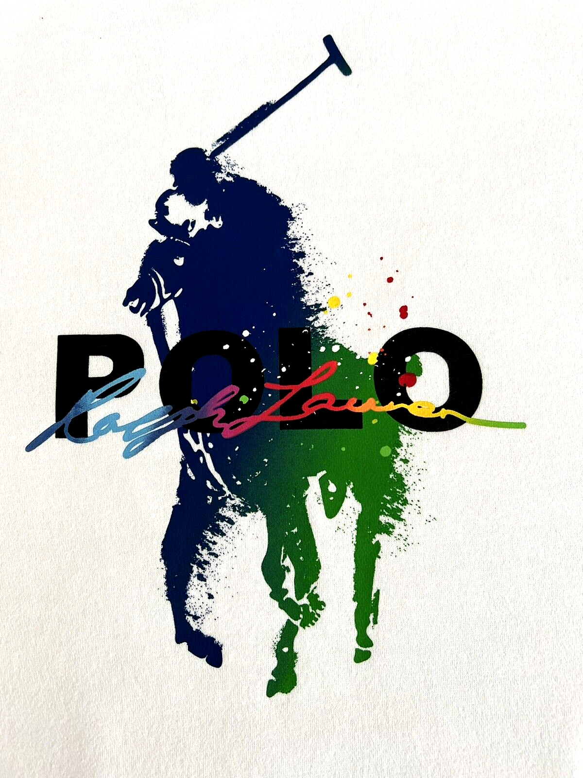 Felpa pony Polo Ralph Lauren uomo vernice bianca splatter grande grande e alta 3XB