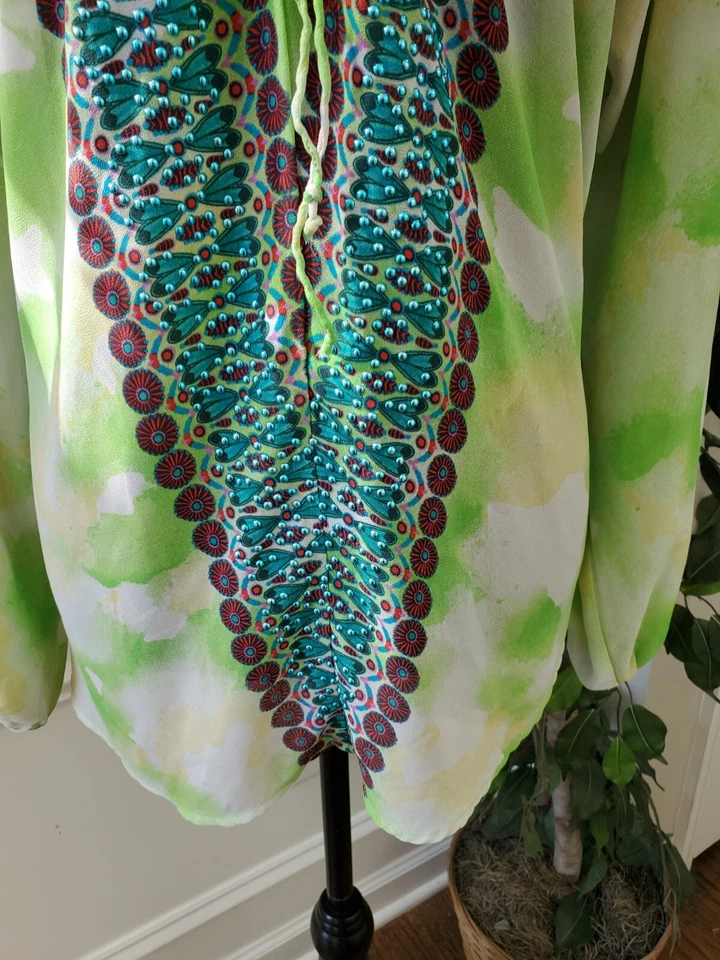 Marc Bouwer Women's Green & White Polyester V-Neck Long Sleeve Top Blouse Size L - Image 3 of 4