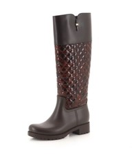 Salvatore Ferragamo Raphael Brown Wine Lug Sole Quilted Knee High Rain Boot Sz 6
