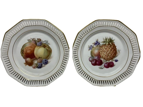 Schumann Germany Fruit,Berry,Nuts,-Reticulated Gold Trim-EIGHT (8) PLATES -Nice