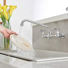 Kitchen Wall Mounted Faucet,12-Inch Swivel Spout 2 Hole Dual Handle Mixer Tap