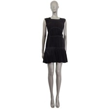 65814 auth PRADA black acetate GATHERED SLEEVELESS Dress 38 XS