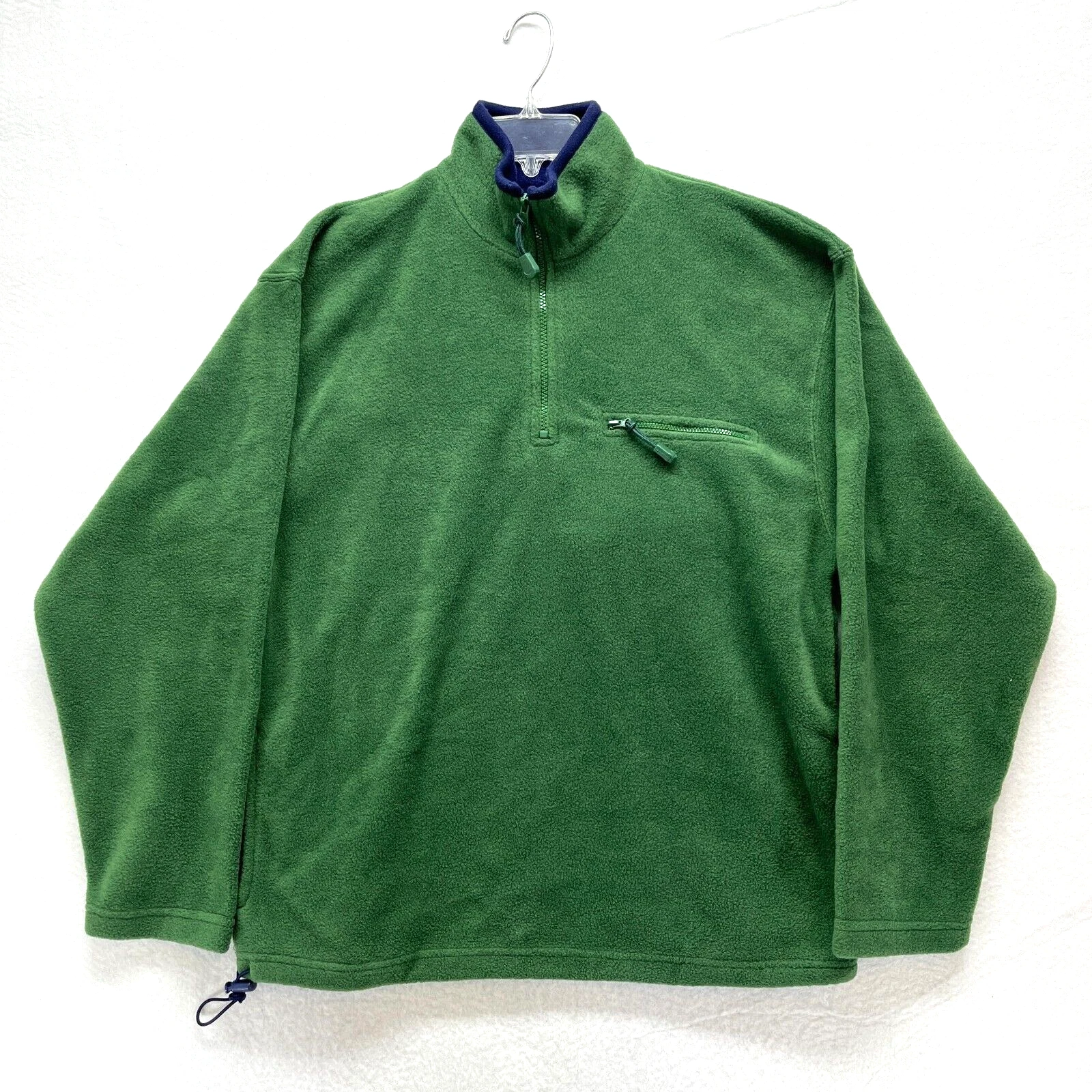 Outdoor Outfitters 1/4 Zip Fleece Jacket Men's M - Green Hem Drawstring Pockets