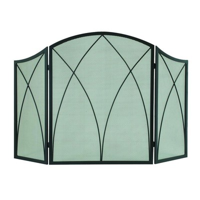 Fireplace Screen Black 3 Panel Arched Design Heavy Duty Mesh