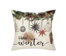 Ornament Garland Christmas Linen Throw Pillow Cover Winter Holiday Home Decor