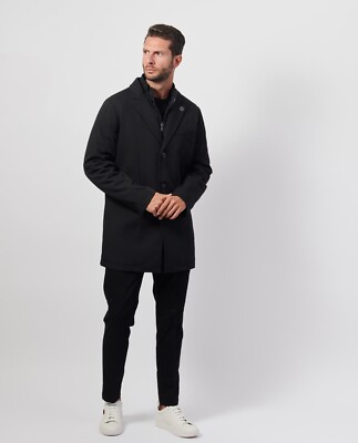 Yes Zee Herren Mantel schwarz mit gesteppter Innenweste