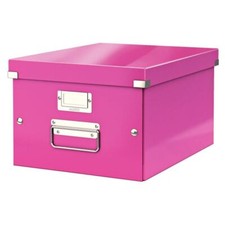 Image of Leitz Collapsible Medium Storage Box Click Store A4 Documents Toys Shoes Pink