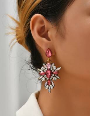 Exquisite Glitter Pink & AB Clear Crystal Cascade Earrings