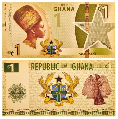 2022 Republic of Ghana 1 Cedi Justice 1/1000 oz 24 KT Aurum Gold Note