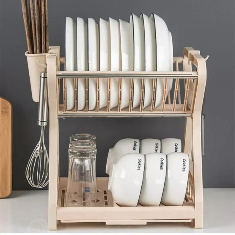 New 2-layer Foldable Dish Rack Drainer Bowl Tableware Plate