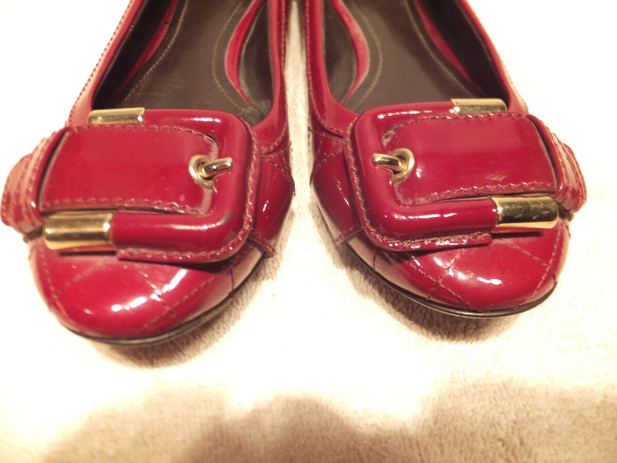 Burberry Dark Red Quilted Patent Leather Flats Sz.36 M/B Burberry Dark Red Quilted Patent Leather Flats Sz.36 M/B