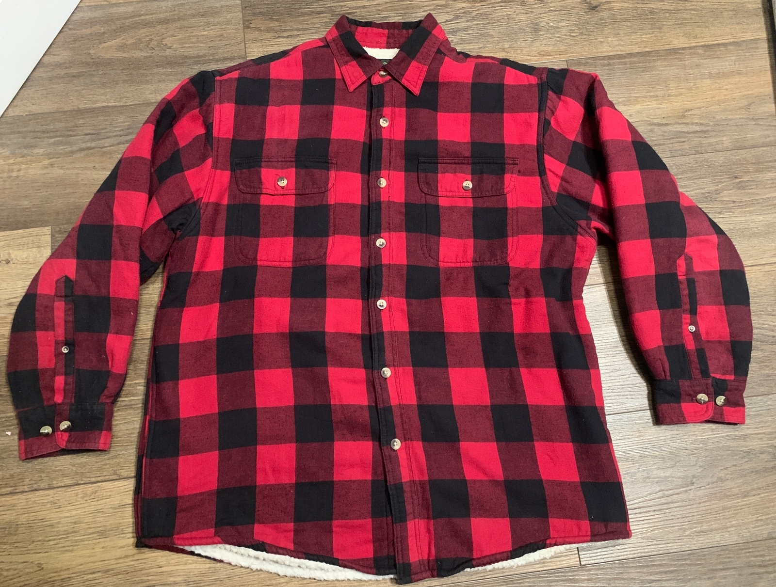 RedHead Buffalo Plaid Flannel Shirt Mens L Sherpa Lined Button Front Outdoor