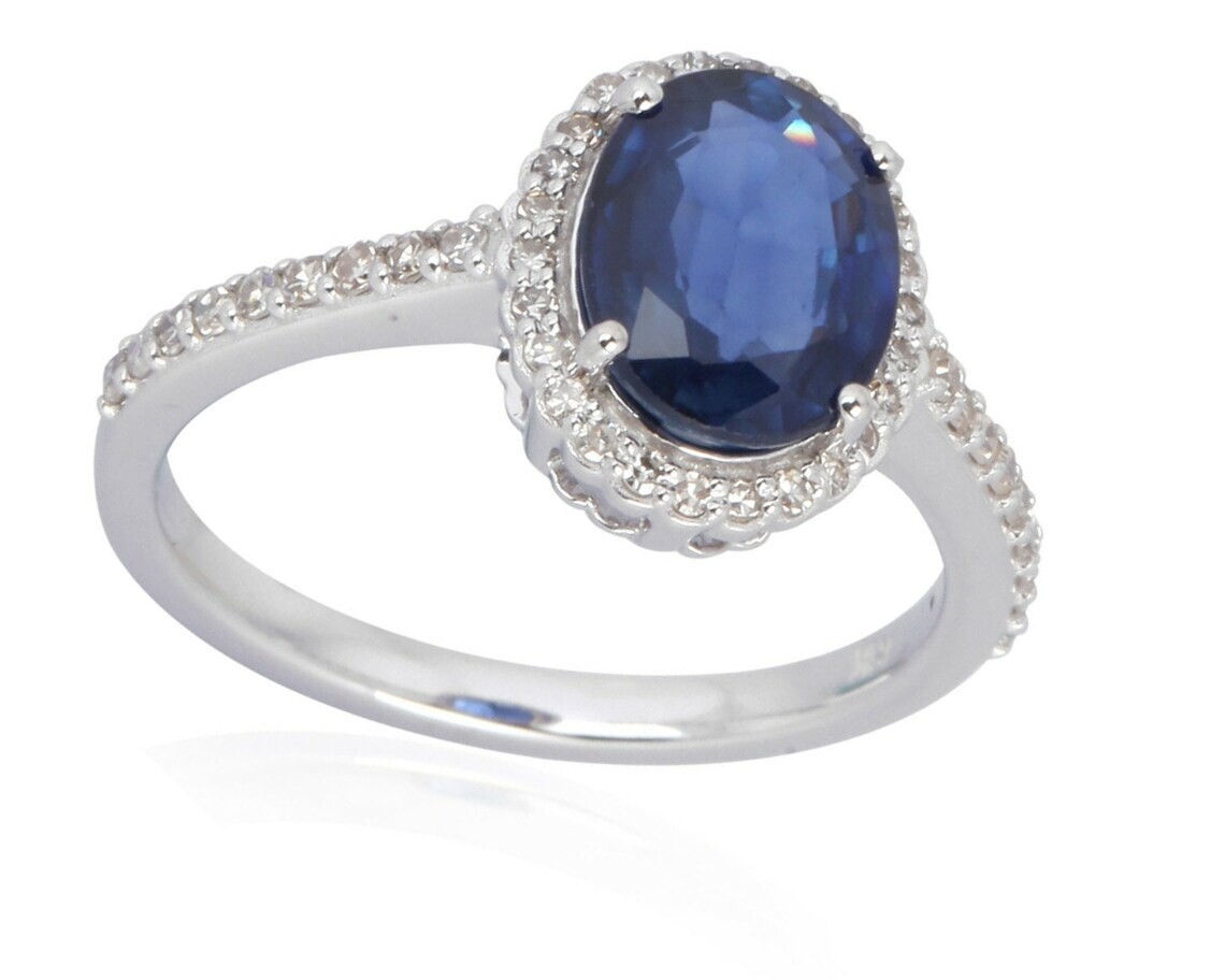 Blue Sapphire Pave Diamond Handmade Sterling Silver Stylish Ring 925