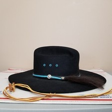 VTG Beaver Brand Cowboy Hat 5x Fur Felt Black Blue Leather Sweat